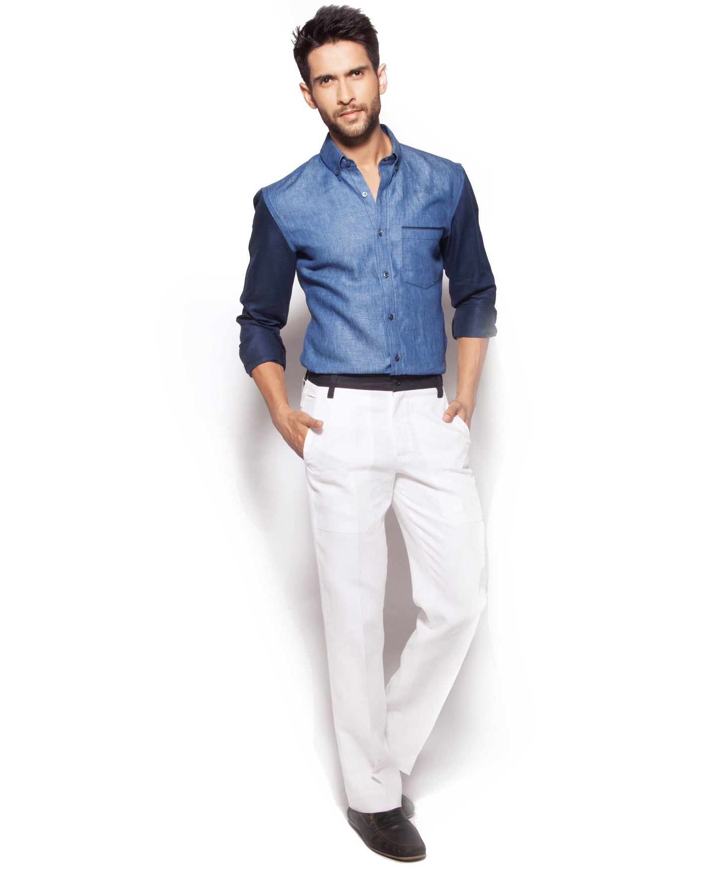 denim shirt with contrasting sleeve detail