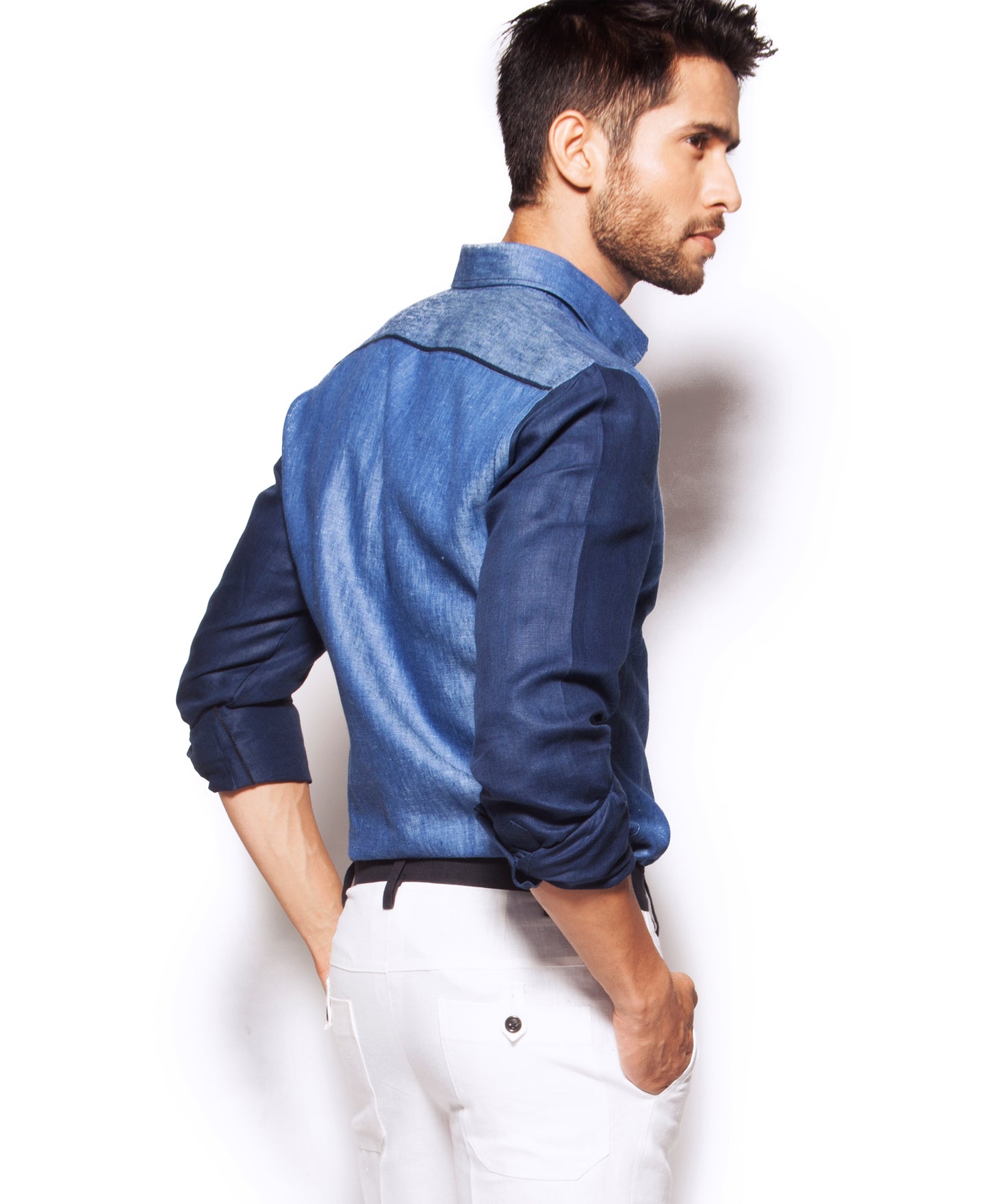 denim shirt with contrasting sleeve detail