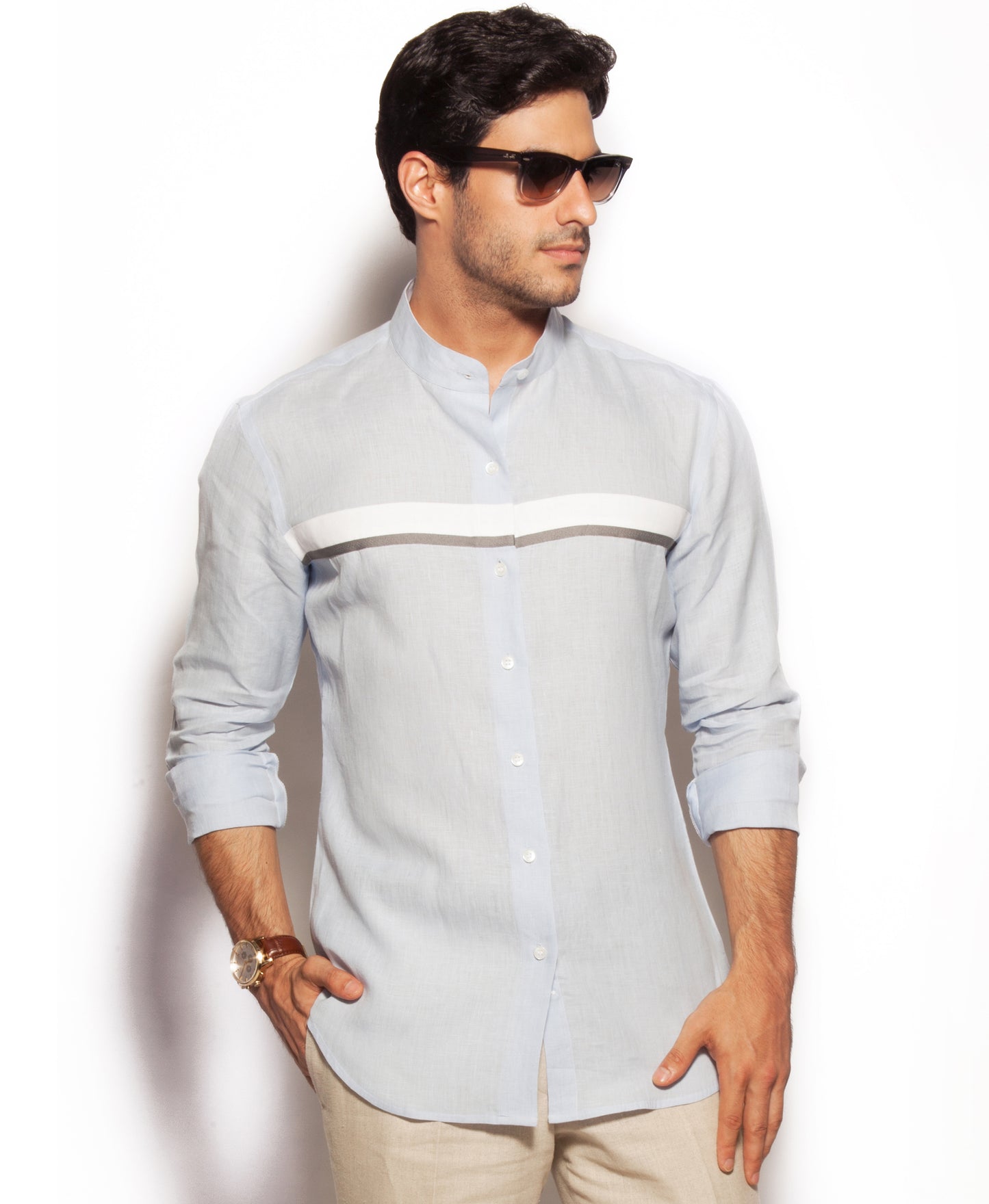 Linen shirt with contrasting patch detail