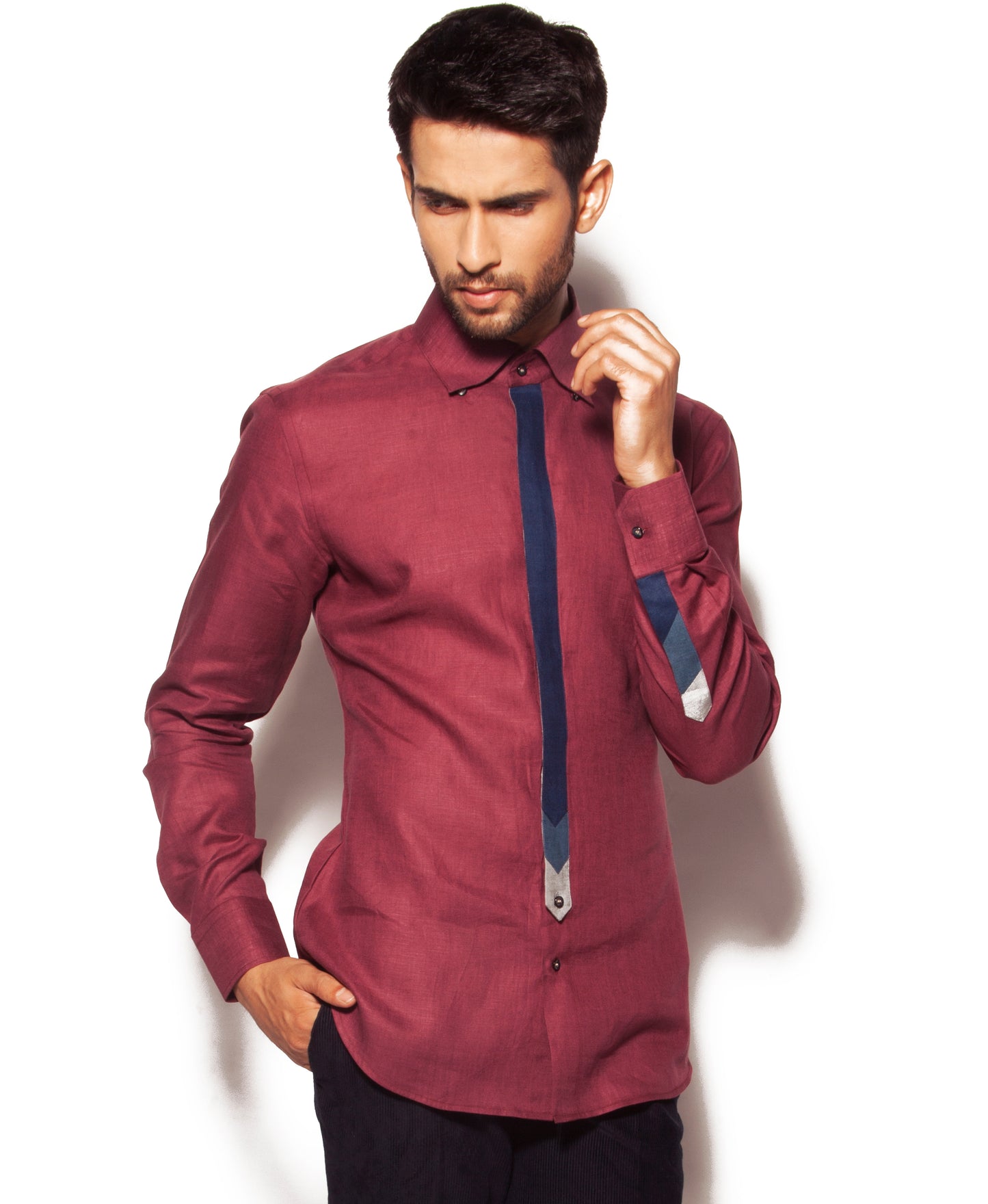 linen shirt with contrasting placket details