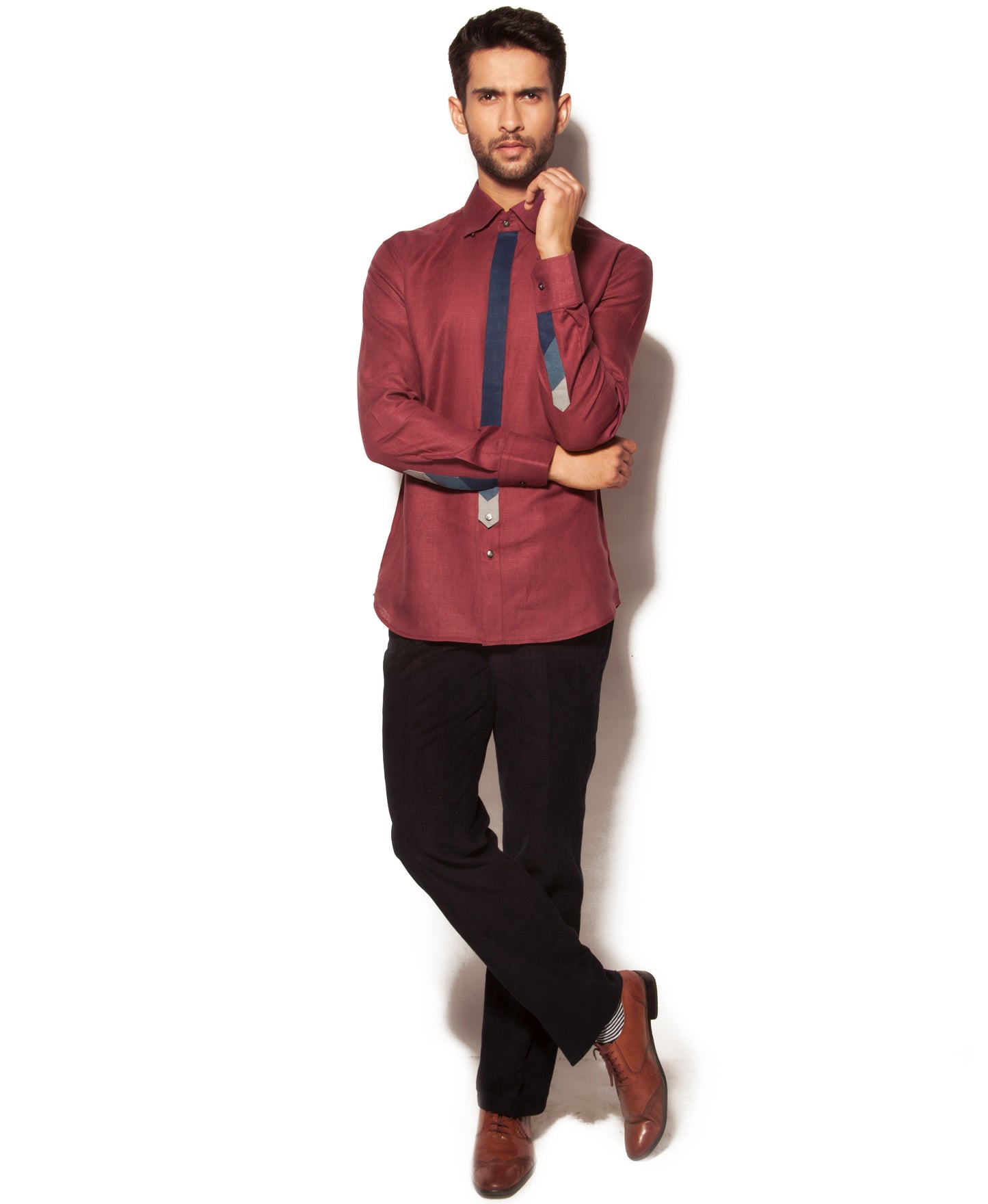 linen shirt with contrasting placket details