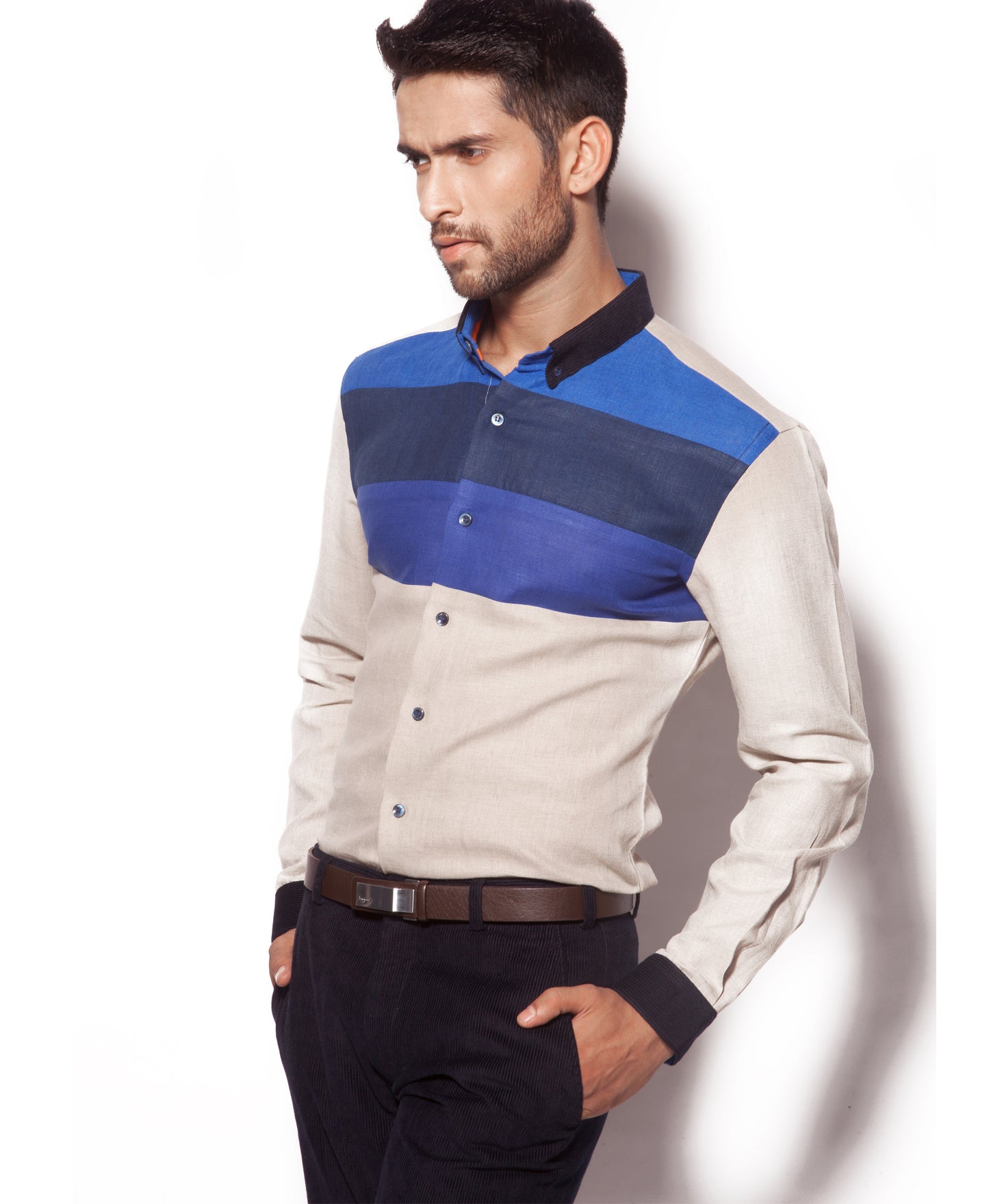 Colour block linen shirt
