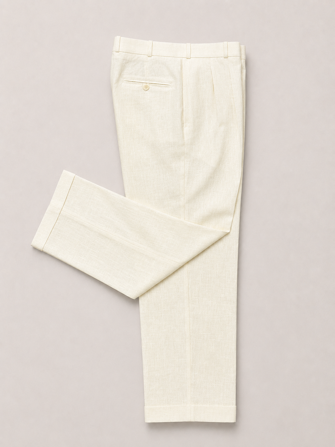 Cream Linen Wide-Hem Trousers
