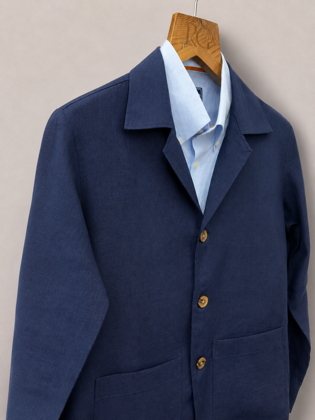 Navy Blue Linen 3-Button Shacket
