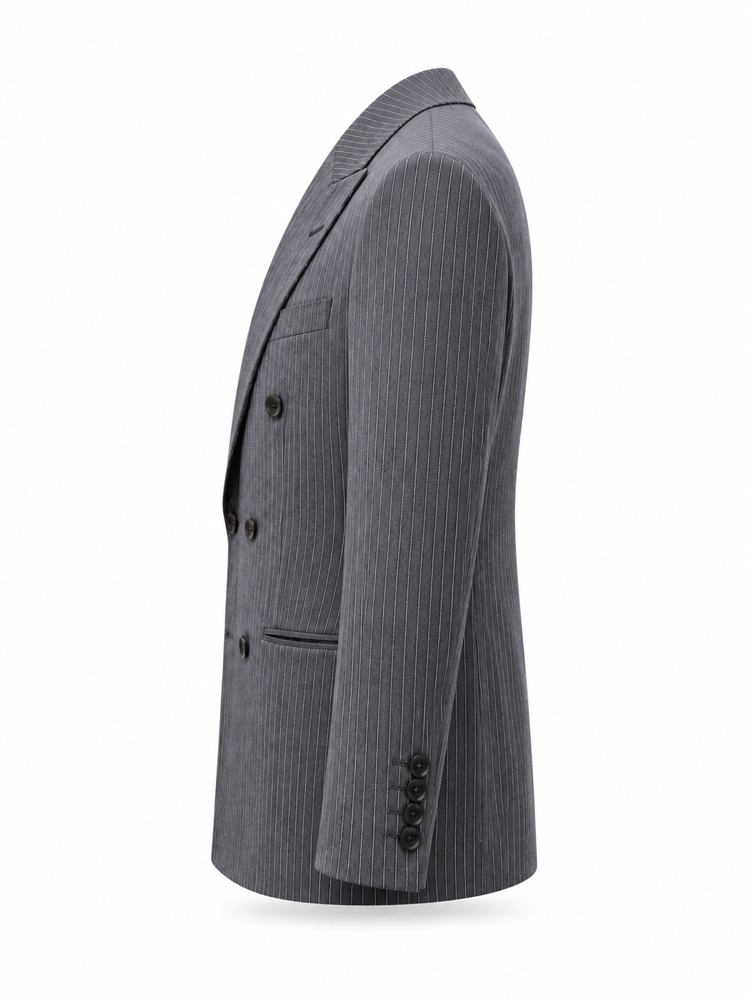 Grey Pinstripe Merino Wool Double-Breasted Blazer