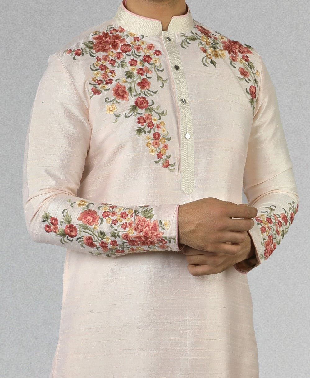 Silk embroidered kurta