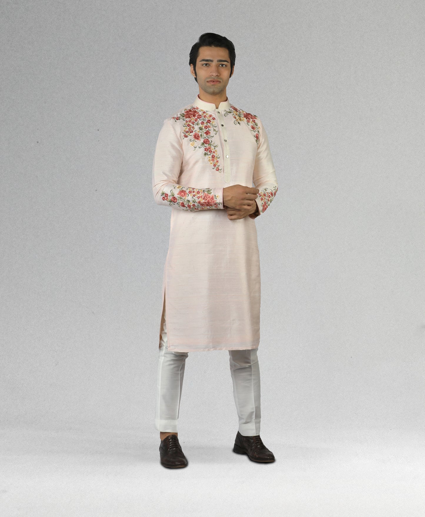 Silk embroidered kurta