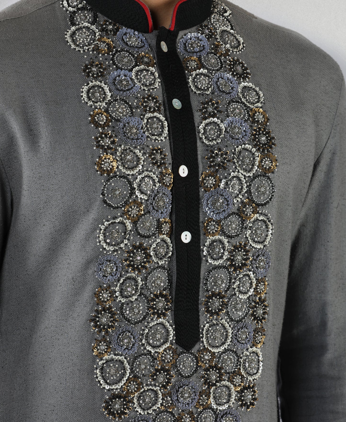 Charcoal grey embroidered kurta