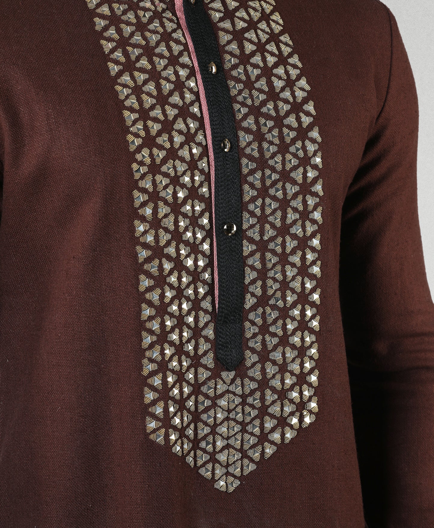 Brown hand embroidered kurta