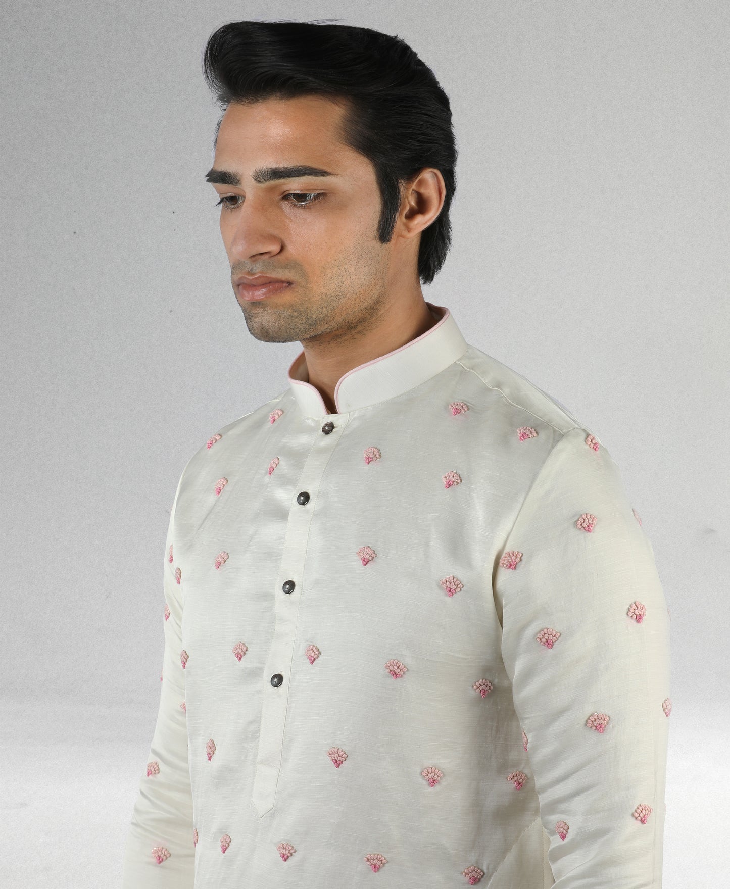 Cream linen silk kurta
