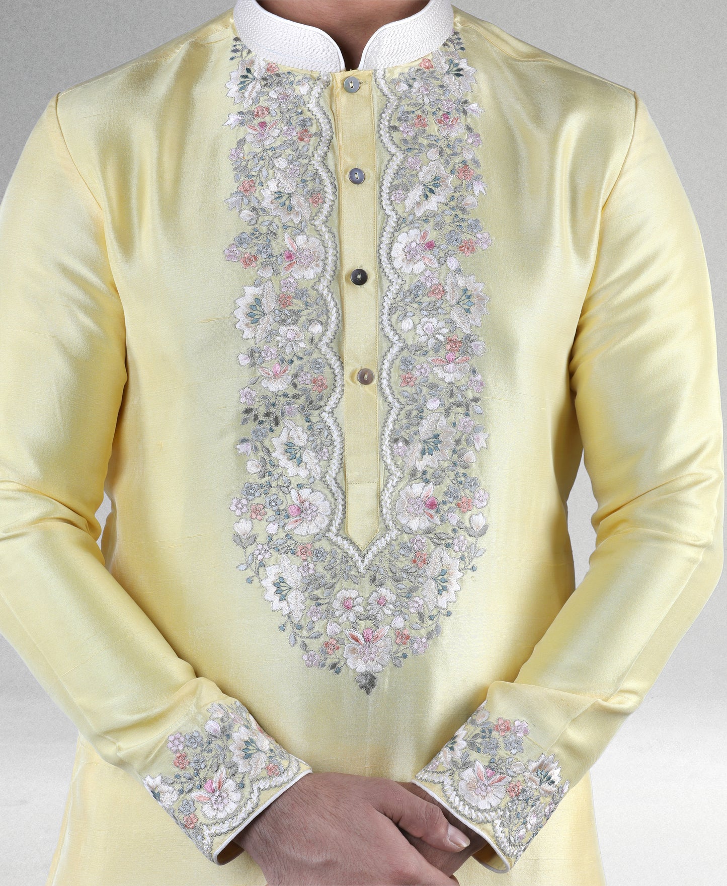 Light Yellow Kurta with Floral Embroidery