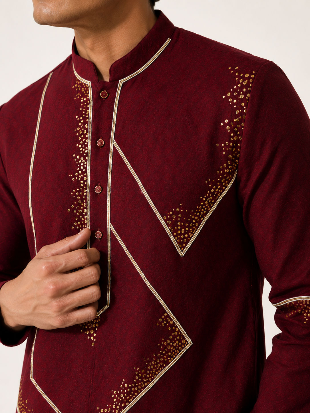 Burgundy Chanderi Silk Embroidered Kurta