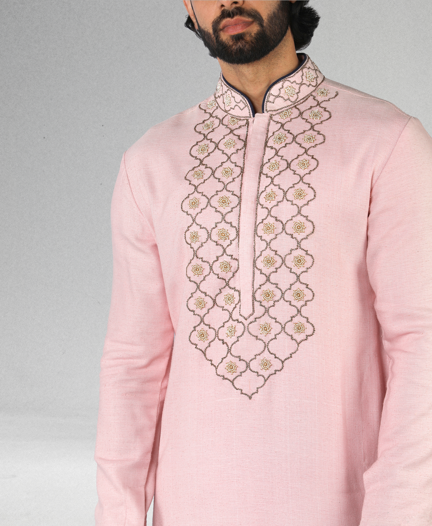 Pink Matka Silk kurta with Embroidery