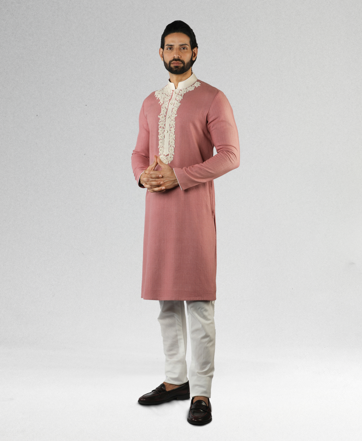 Rust Pink Embroidered Kurta