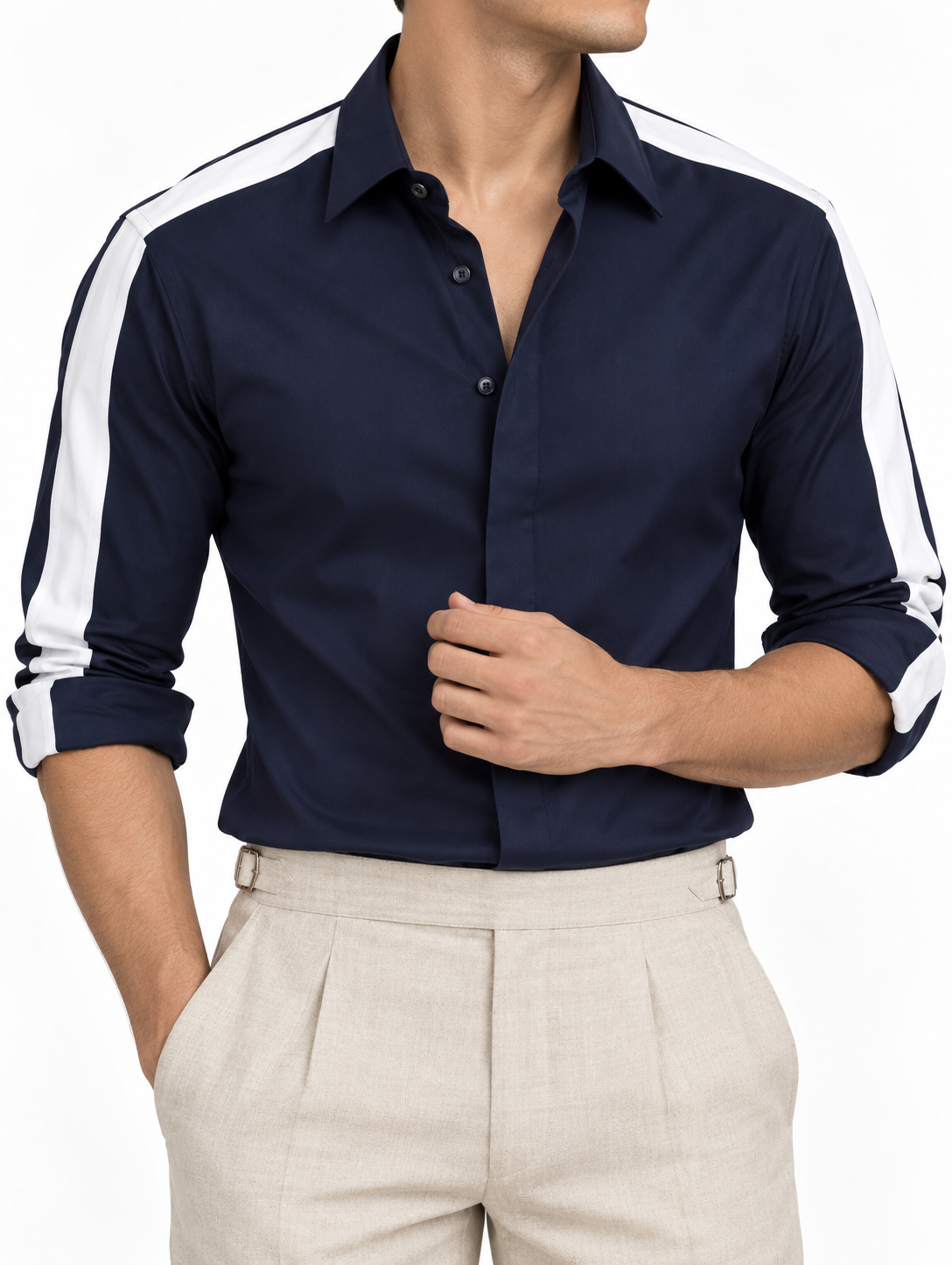 Midnight Blue & White Stripe Cotton Shirt