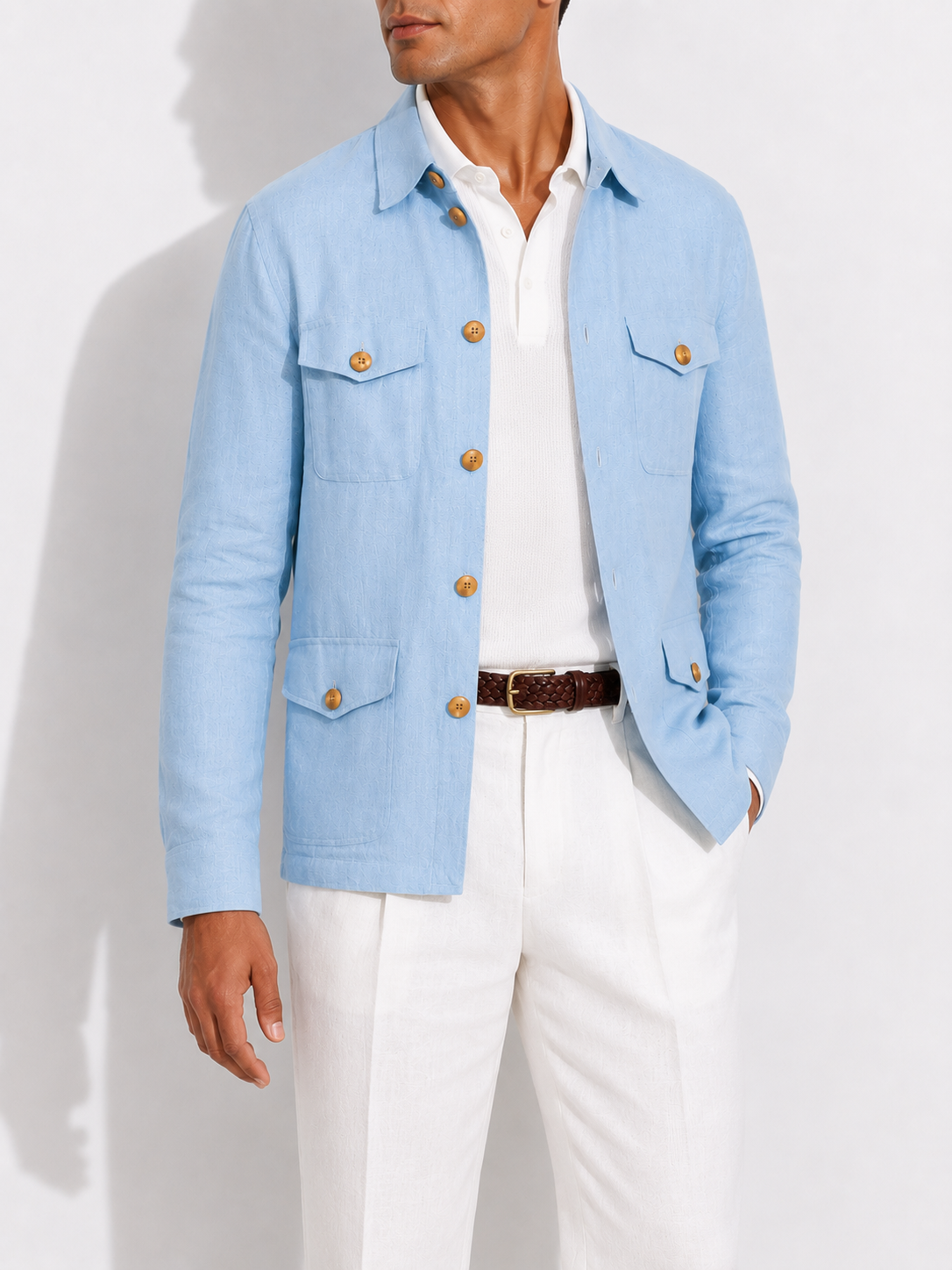 Powder Blue Linen Shacket