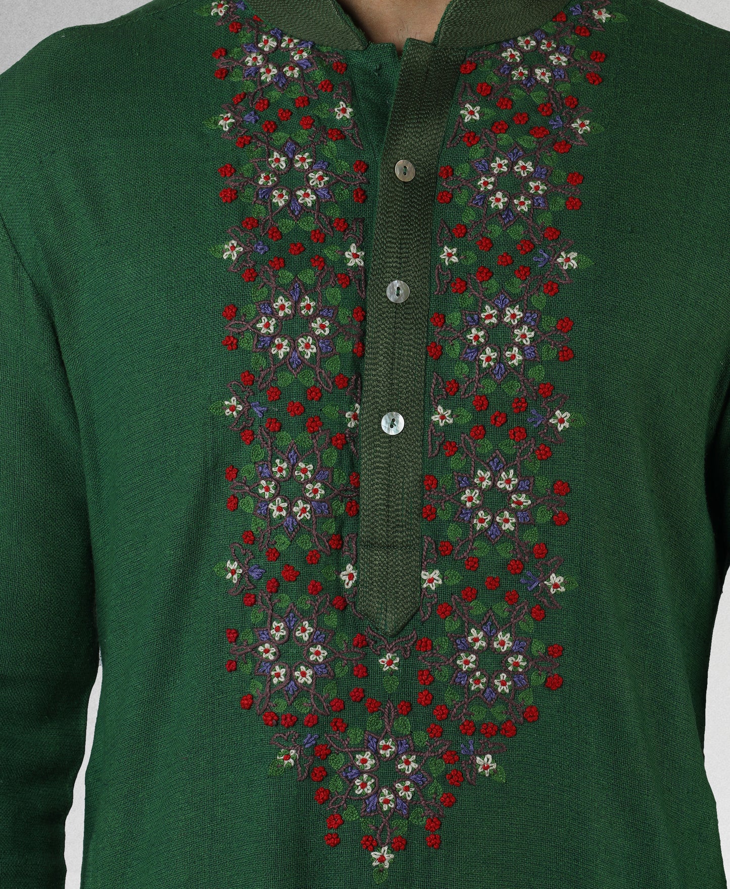 Dark Green Matka Silk Embroidered Kurta