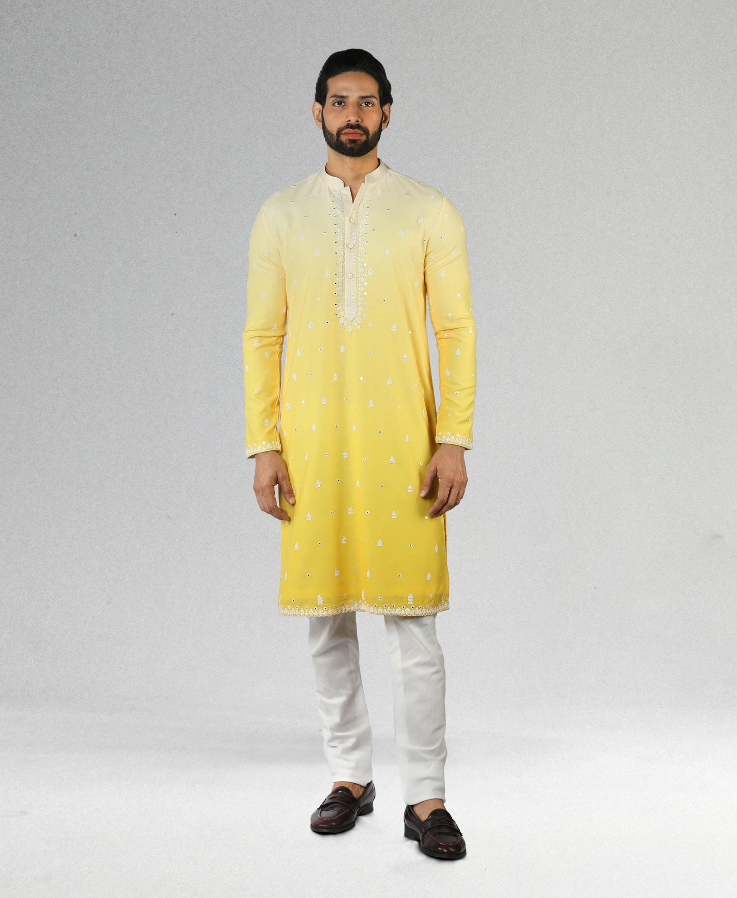 Yellow Ombre Kurta With Embroidery