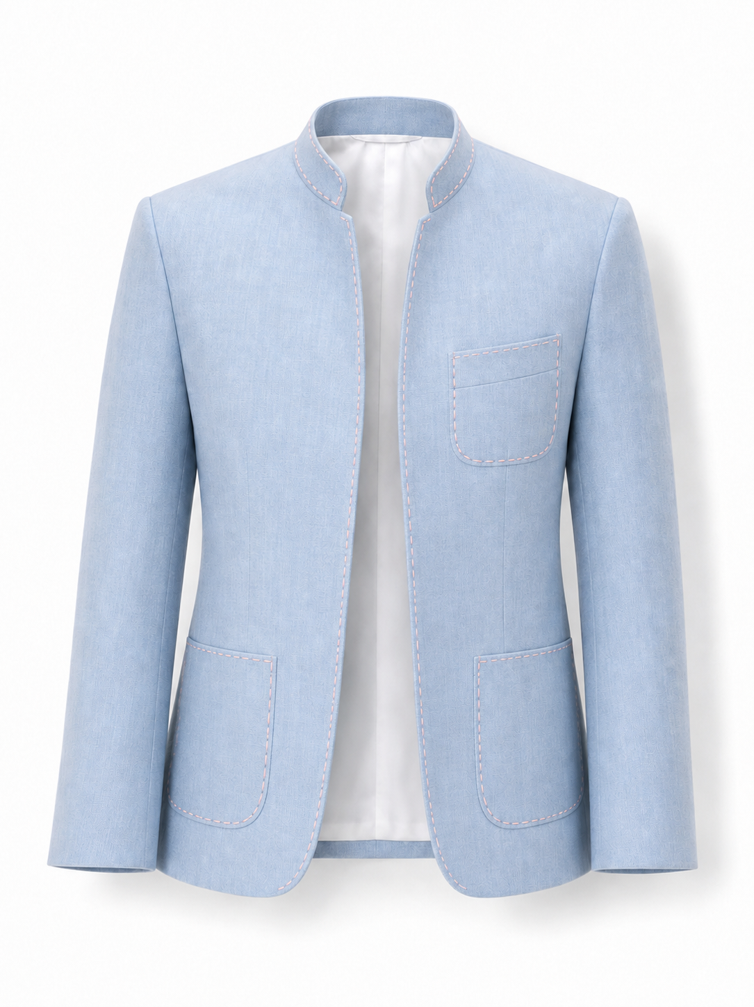 Powder Blue Linen Band Collar Blazer