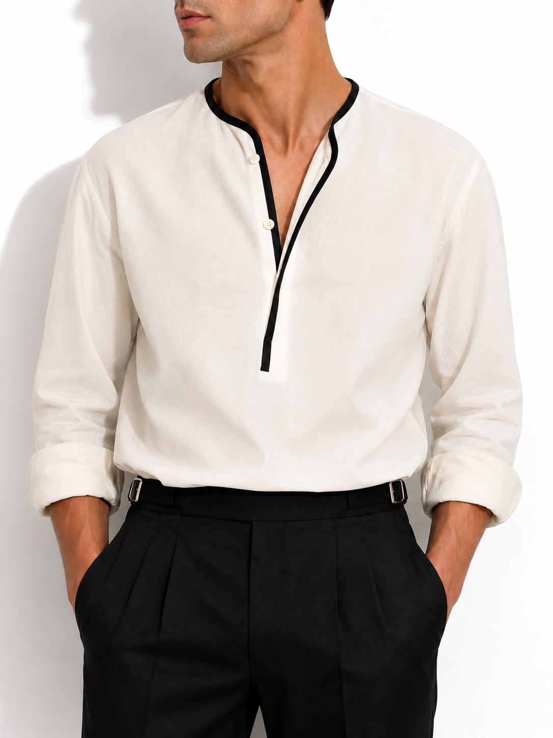 Ivory Black-Trim Kurta Shirt