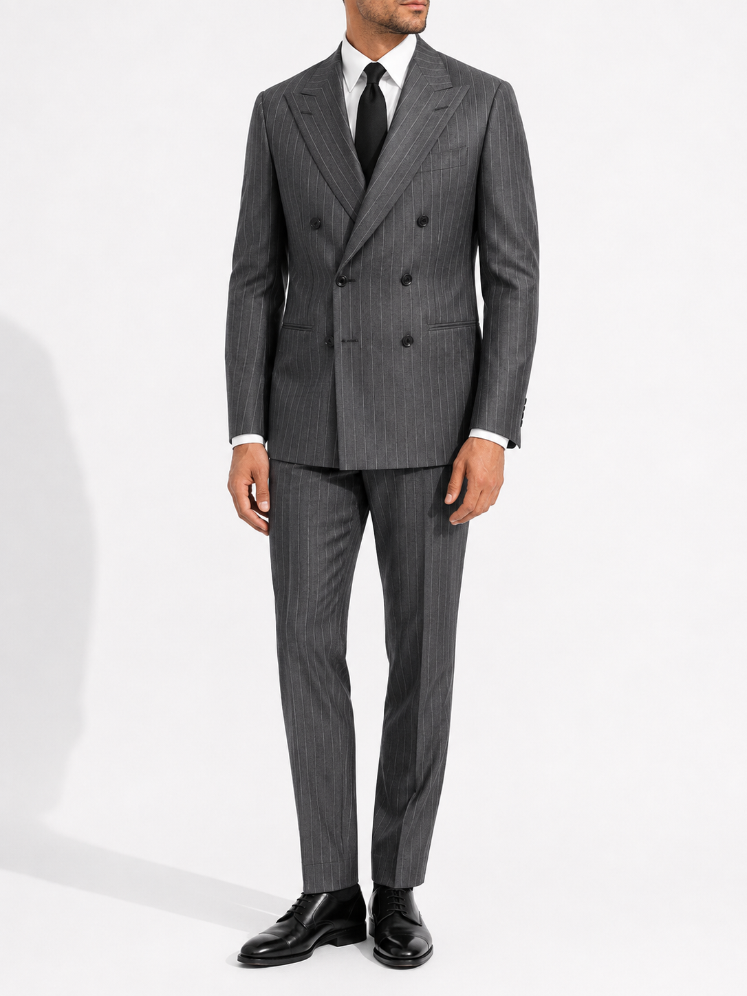 Charcoal Grey Pinstripe Double-Breasted Blazer
