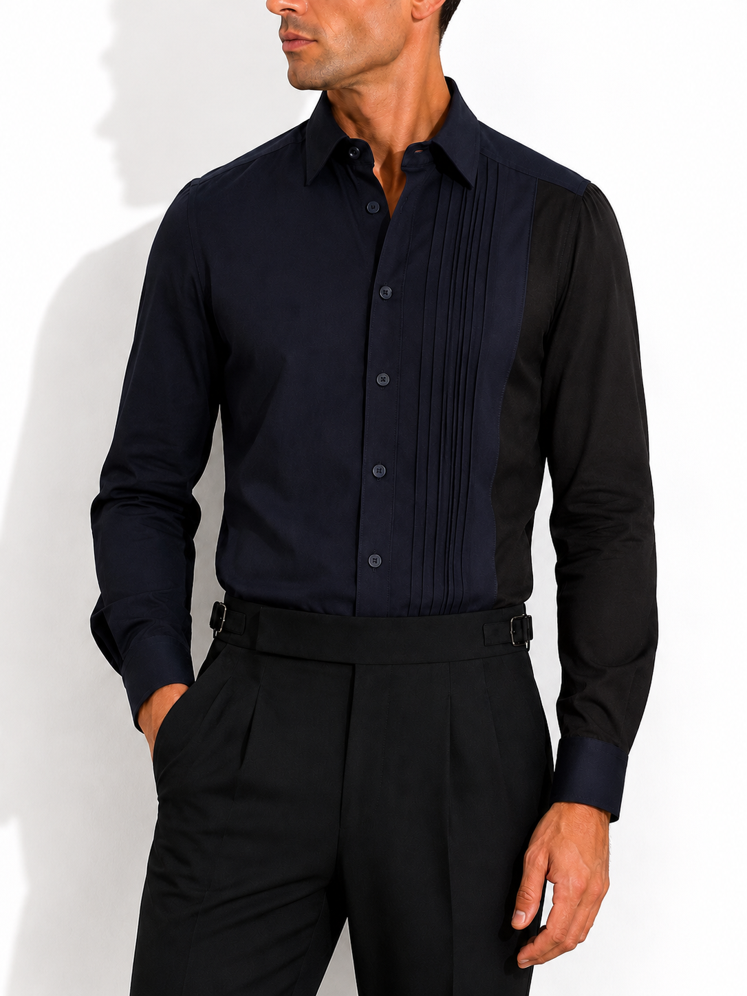 Midnight Pleat Panel Cotton Shirt