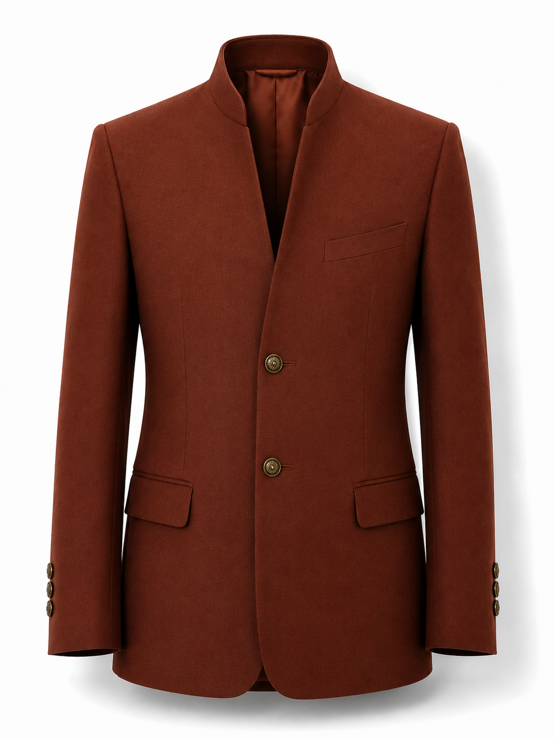 Rust Premium Wool V-Neck Bandhgala