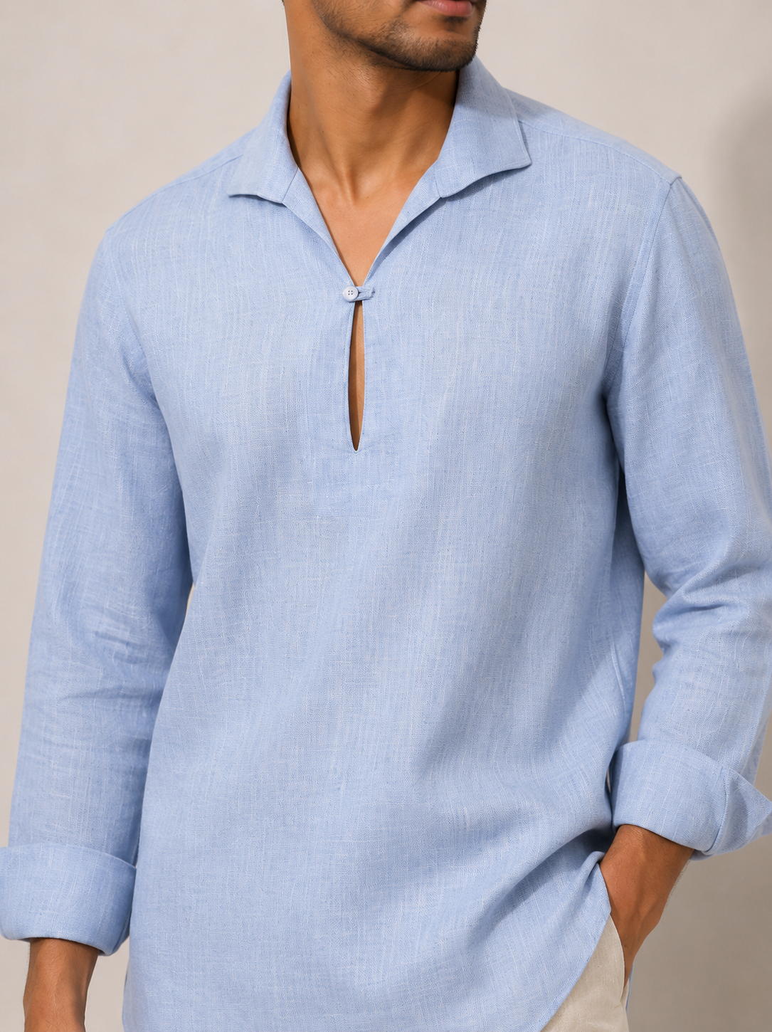 Powder Blue Linen Kurta