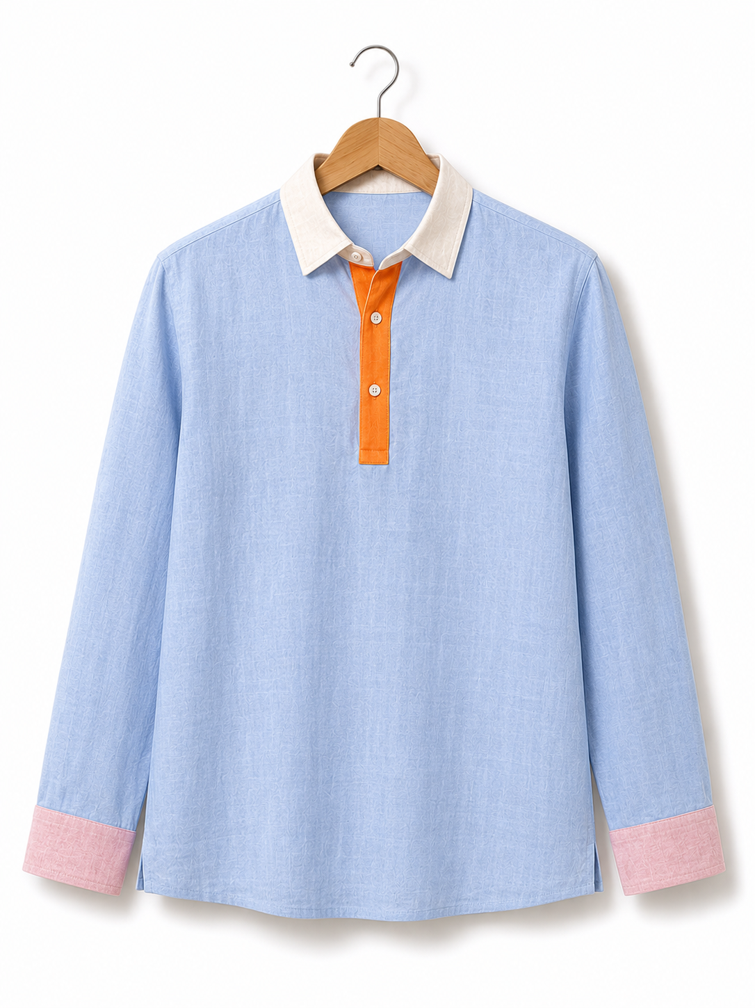 Sky Blue Contrast Collar Linen Polo