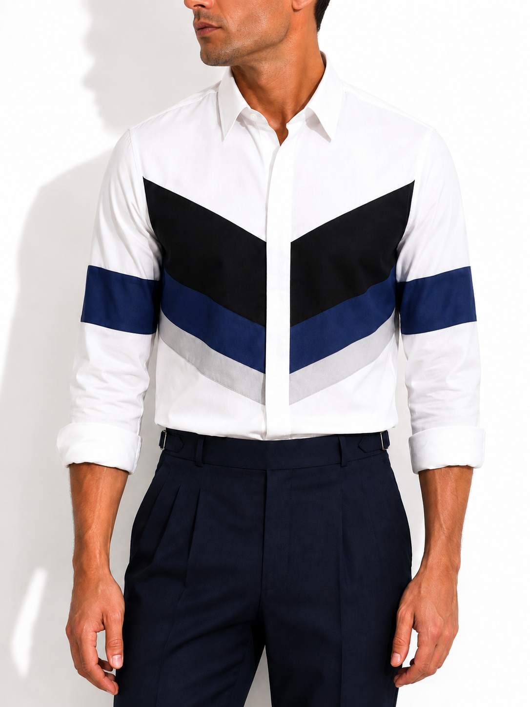 Monochrome Chevron Panel Cotton Shirt