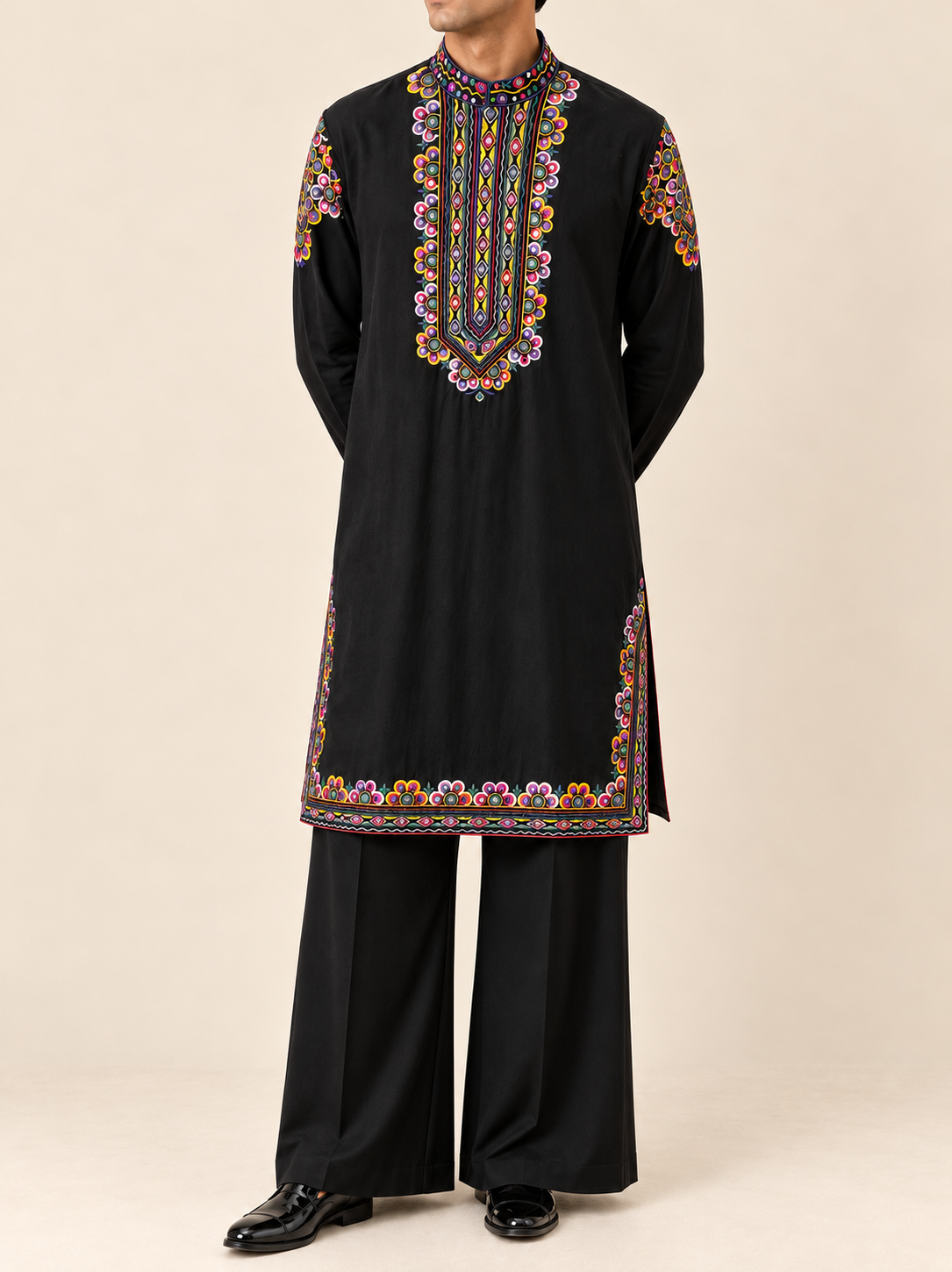 Black Silk Embroidered Kurta