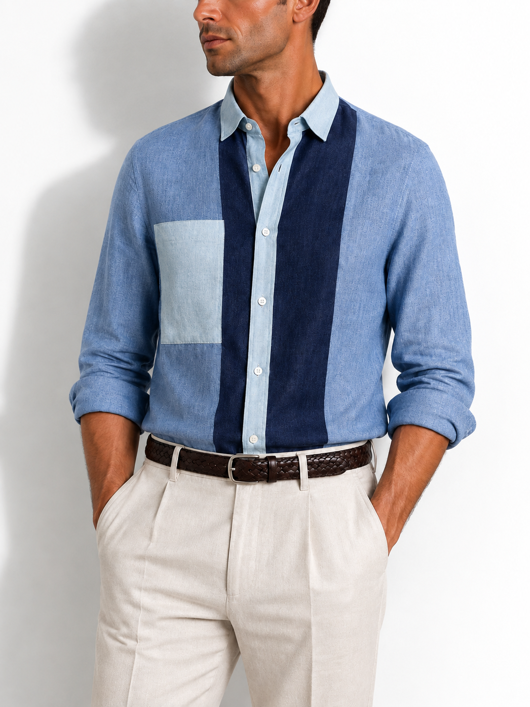 Azure Patchwork Linen Shirt