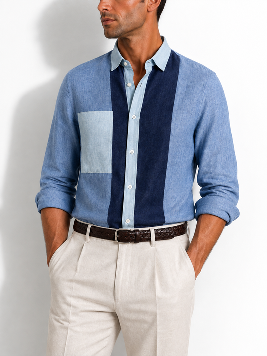 Azure Patchwork Linen Shirt