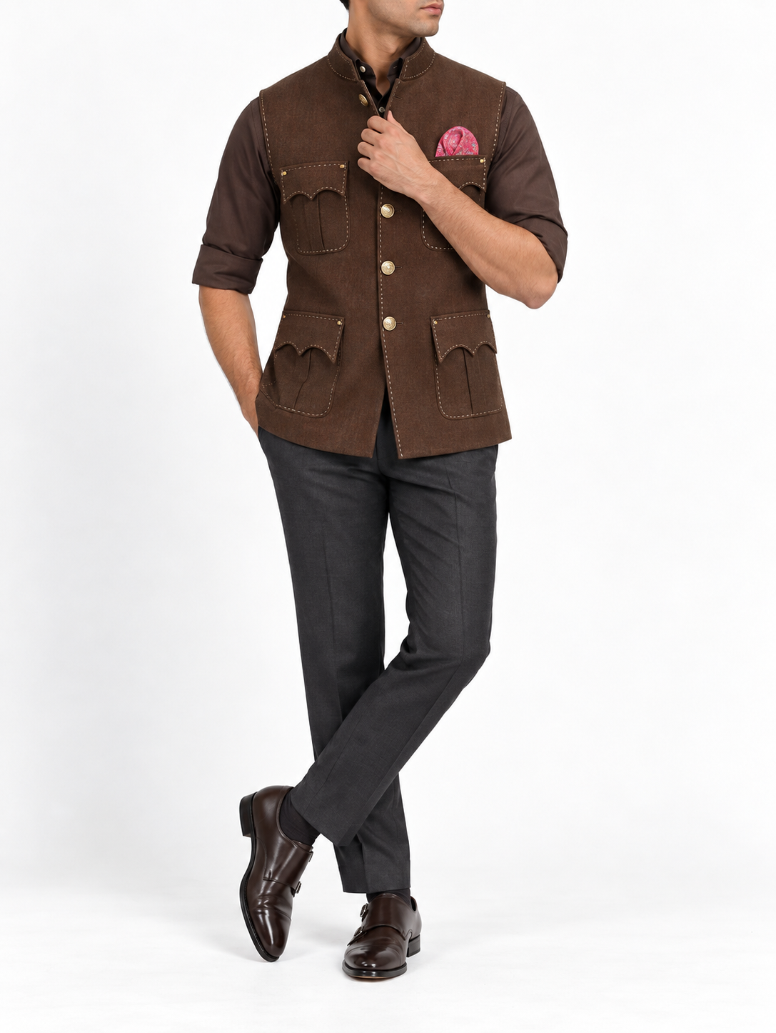 Chocolate Brown Utility Nehru Jacket