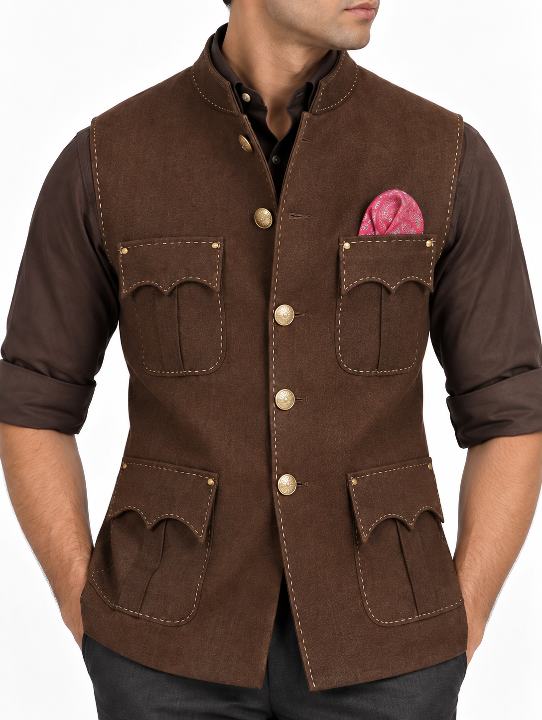 Chocolate Brown Utility Nehru Jacket