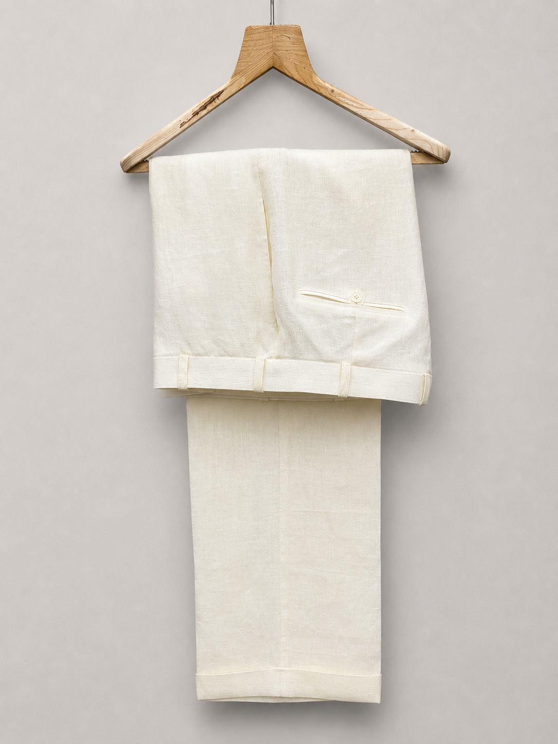 Cream Linen Wide-Hem Trousers