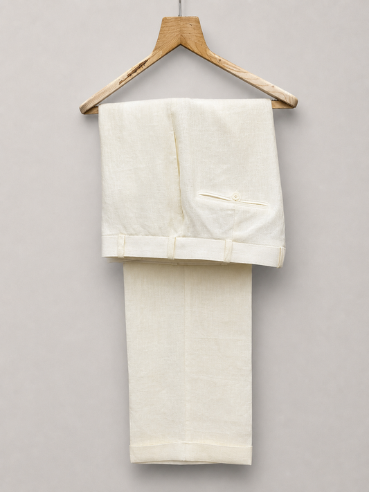 Cream Linen Wide-Hem Trousers