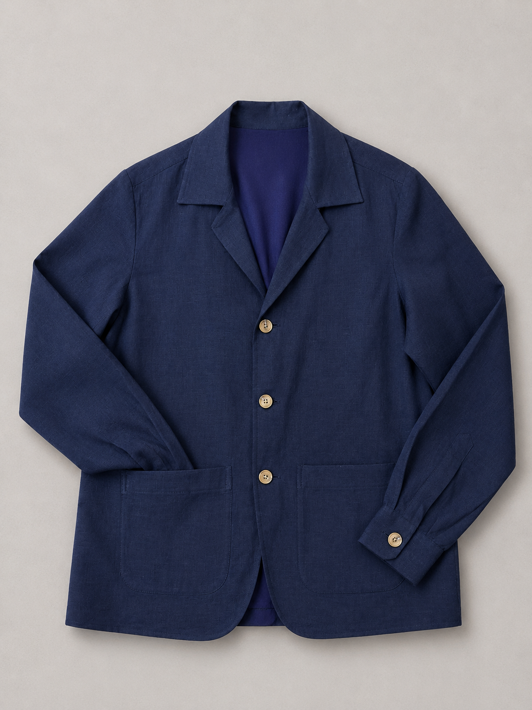 Navy Blue Linen 3-Button Shacket