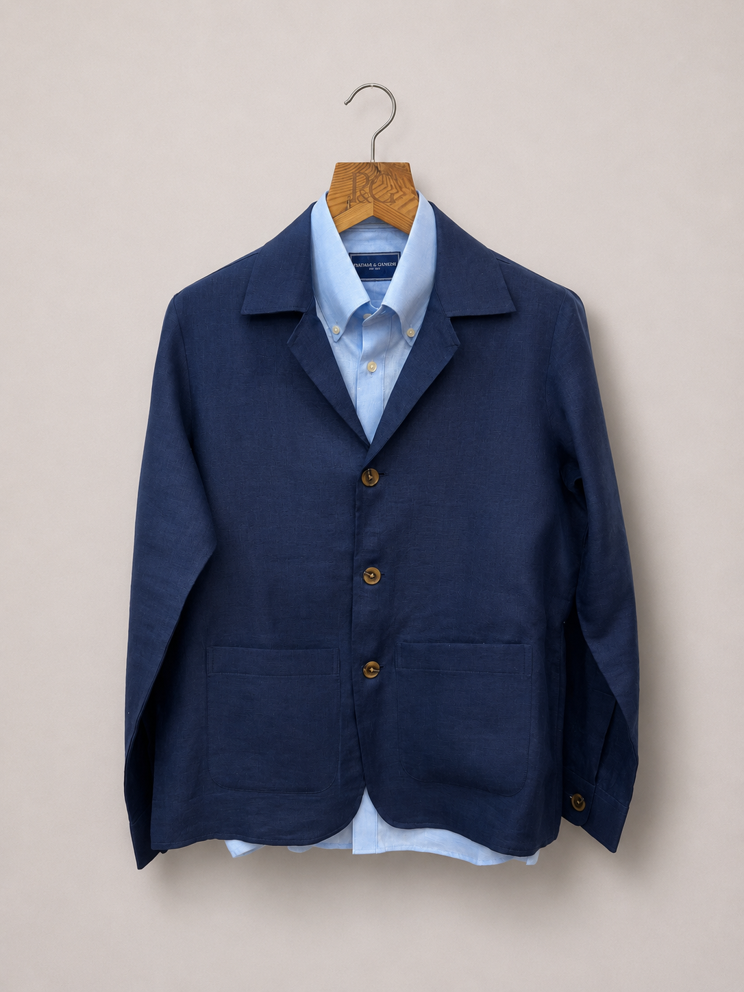 Navy Blue Linen 3-Button Shacket