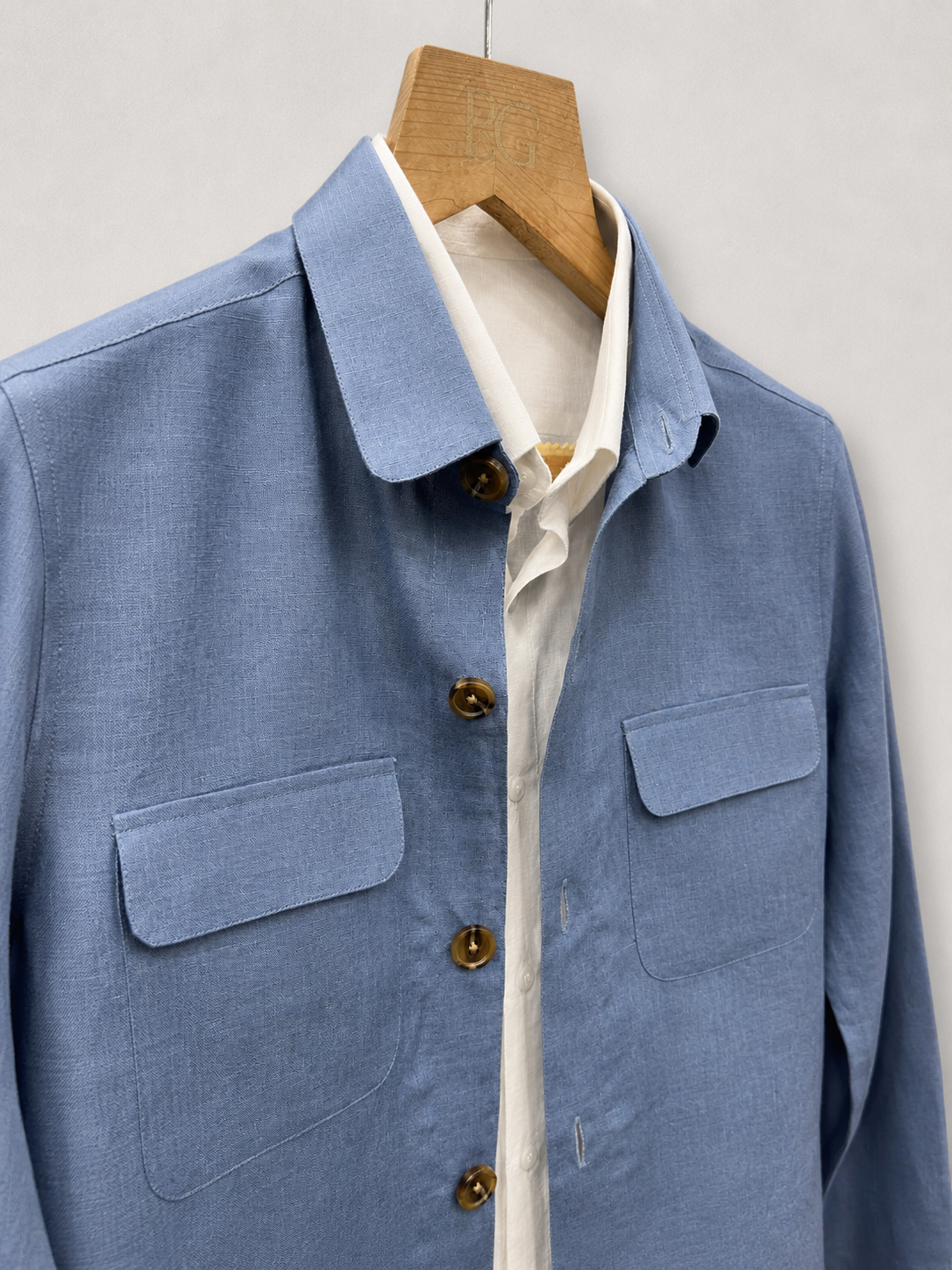 Slate Blue Linen Utility Shacket