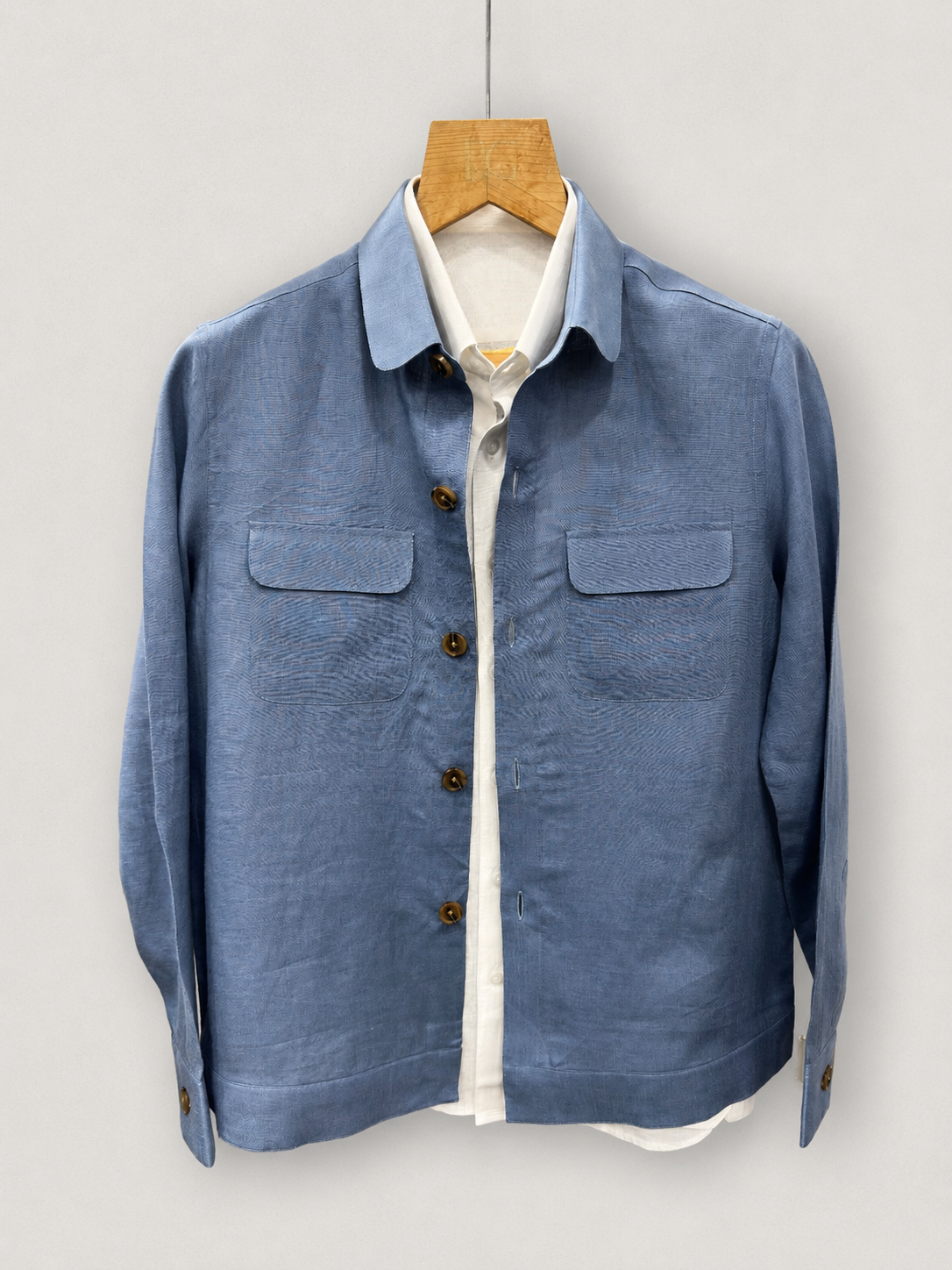 Slate Blue Linen Utility Shacket