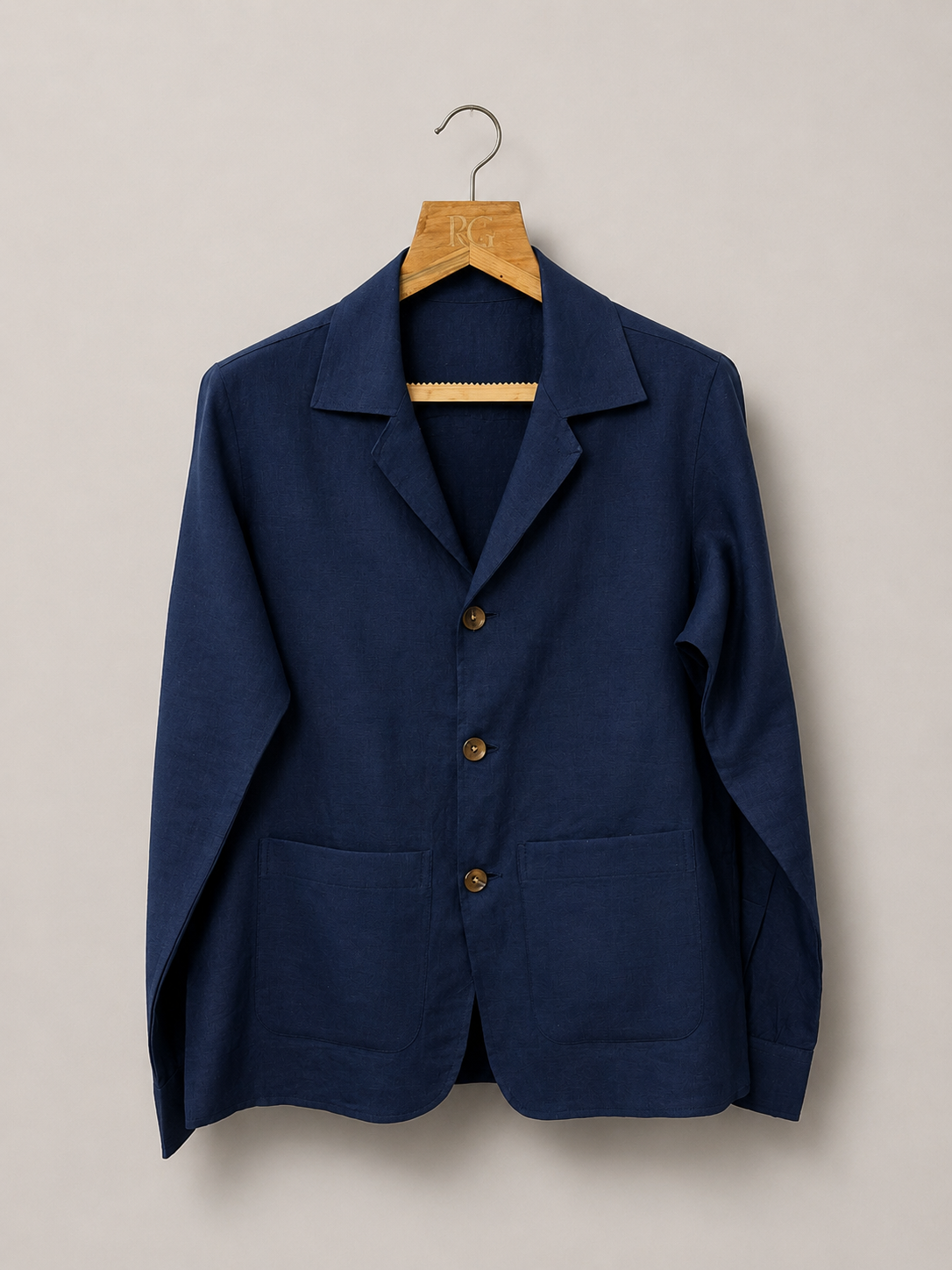 Navy Blue Linen 3-Button Shacket