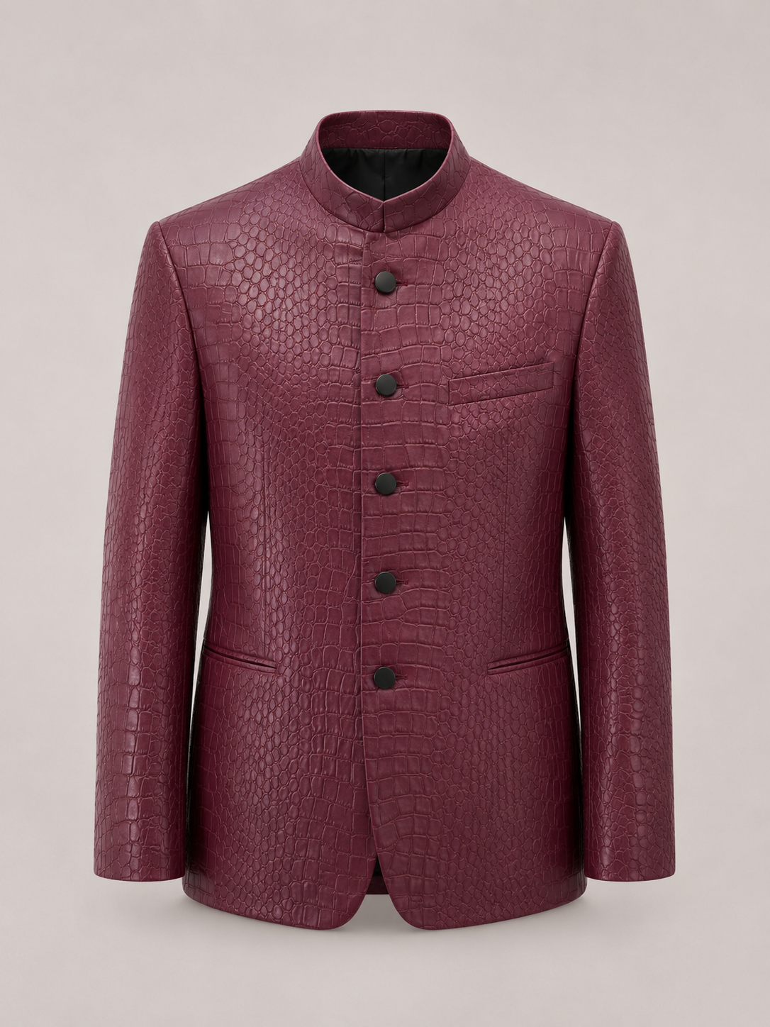 Bordeaux Croc Leather Bandhgala