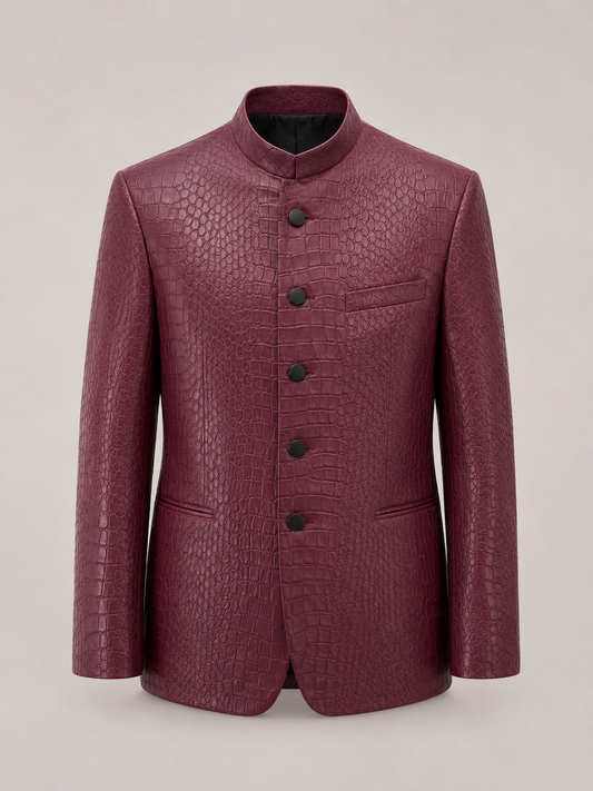 Bordeaux Croc Leather Bandhgala