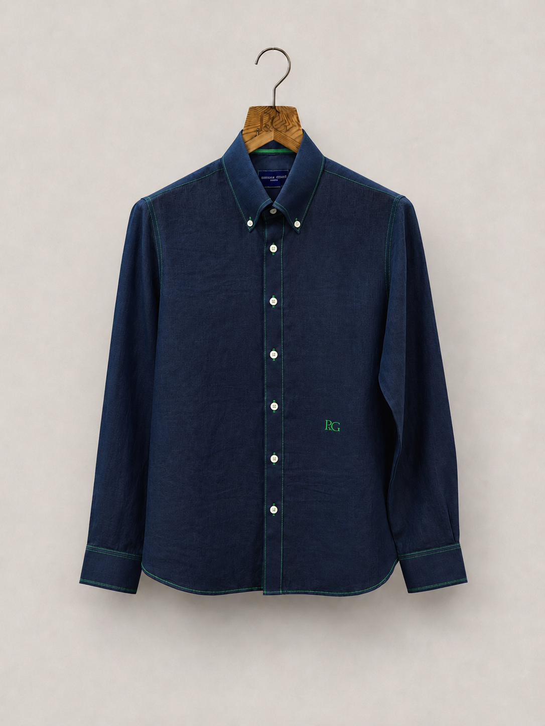 Navy Blue Linen with Green Shirt
