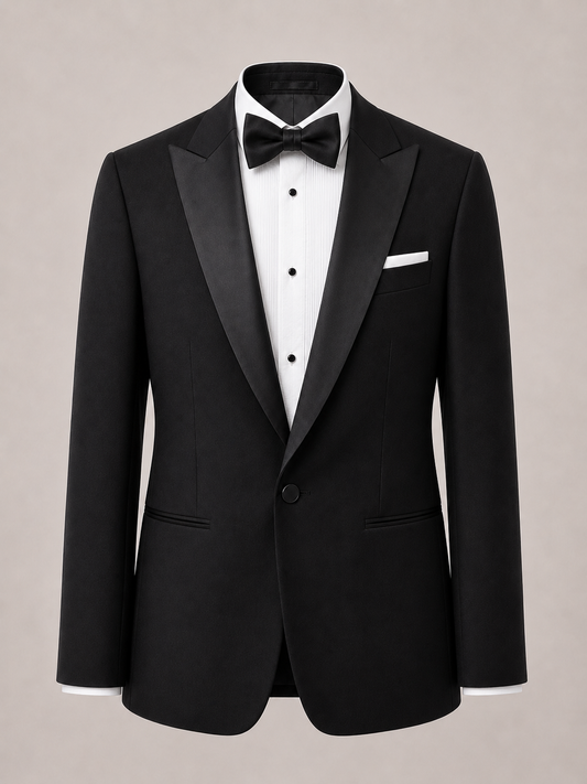 Tenzin Jet Black Peak Lapel Tuxedo Blazer