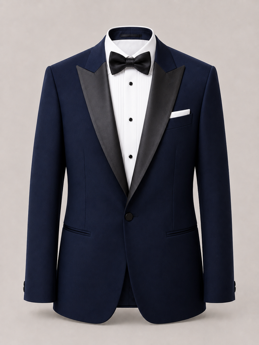 Teizin Navy Blue Peak Lapel Tuxedo Blazer