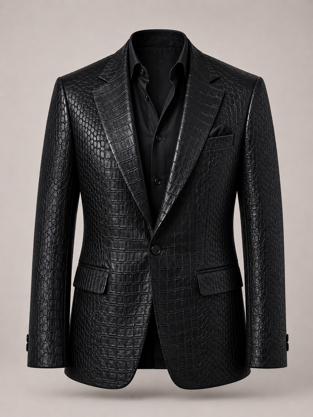 Noir Croc Black Leather Blazer