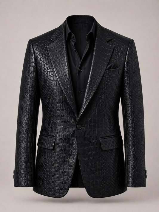 Noir Croc Black Leather Blazer
