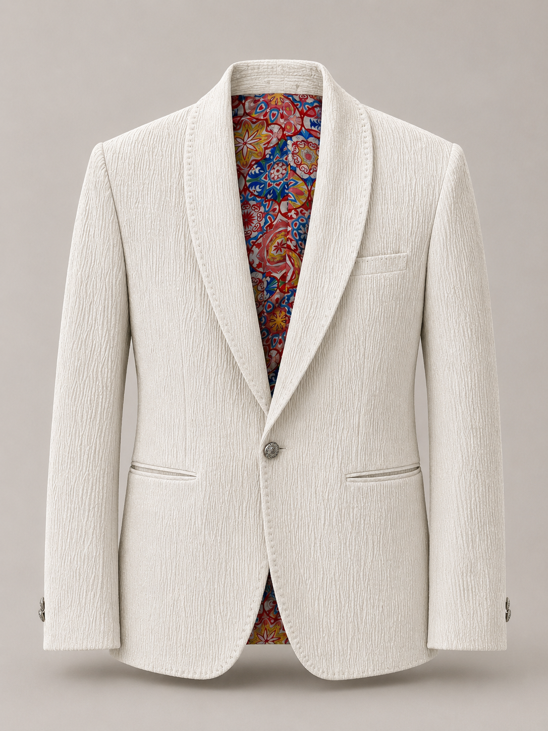 Ivory Textured Tuxedo Blazer